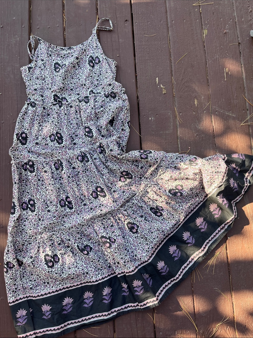 NATURAL LIFE Lavender and Black Floral Tiered Maxi Dress